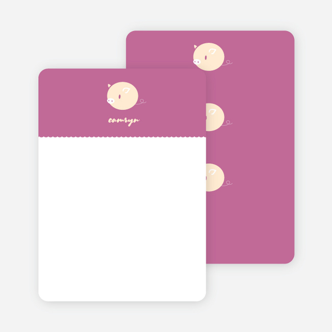 Personal Stationery for Darn Cute Piggy Baby Announcement - Magenta