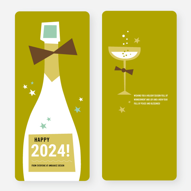 Vintage Champagne New Year Cards - Green