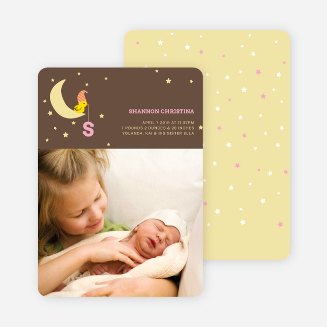 Bird on the Moon Photo Birth Announcements - Pink Sunset
