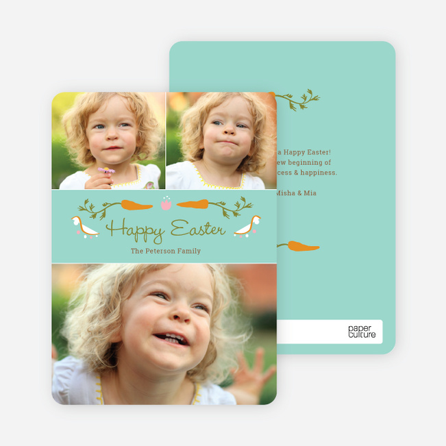 Carrot Themed Easter Photo Cards - Blue