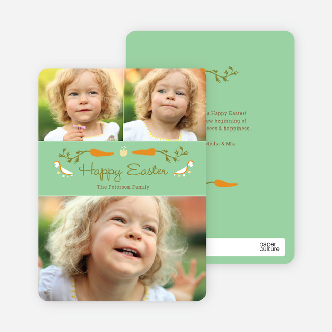 Carrot Themed Easter Photo Cards - Green