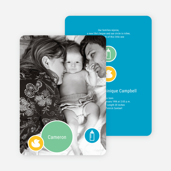 Cute Duckling Modern Baby Announcement - Cyan