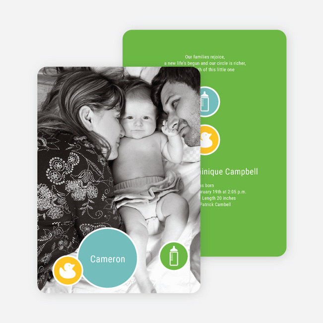 Cute Duckling Modern Baby Announcement - Kelly Green