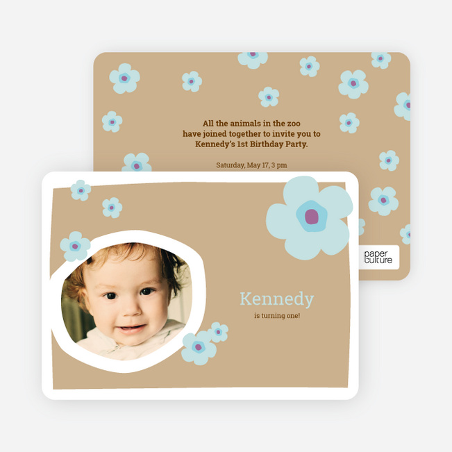 Flower Photo Cards for Birthday Parties - Almond Beige