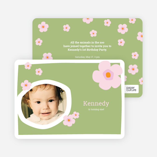 Flower Photo Cards for Birthday Parties - Apple Green