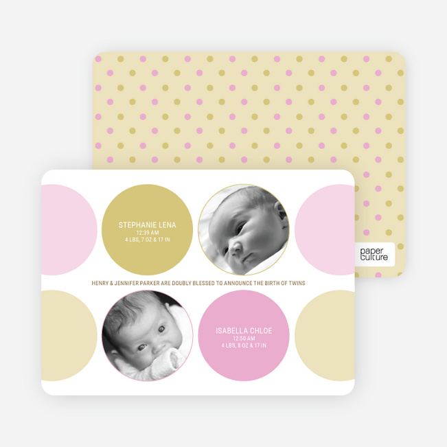 Modern Twin Birth Announcements with 2 Photos - Carnation