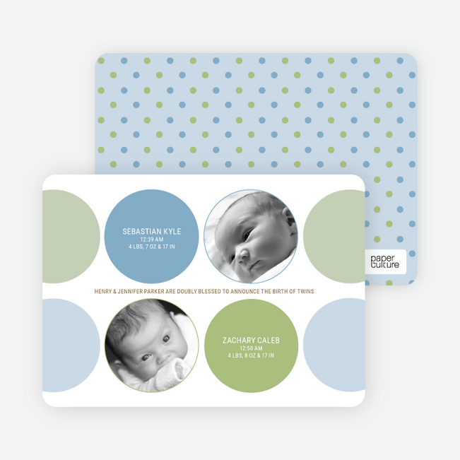 Modern Twin Birth Announcements with 2 Photos - Pistachio