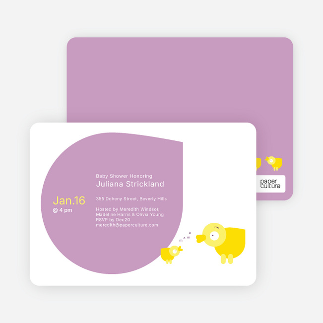 Momma and Baby Duck Baby Shower Invitations - Lilac