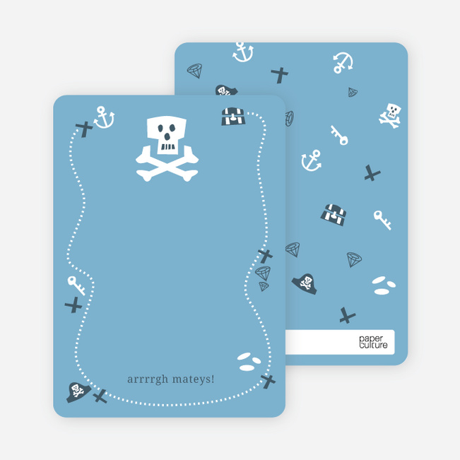 Personal Stationery for Blue Pirate Modern Birthday Invitation - Powder Blue