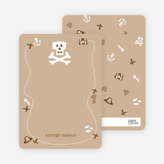 Personal Stationery for Brown Pirate Modern Birthday Invitation - Latte