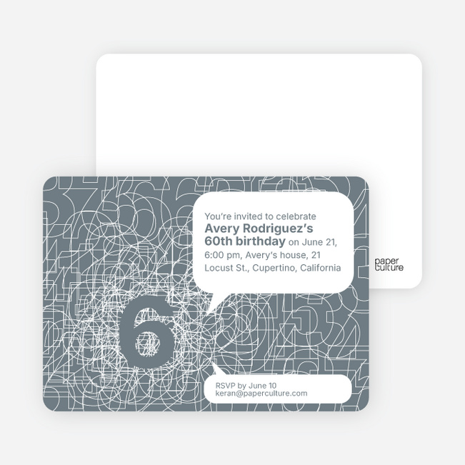 60th Birthday Party Invitations with a Numbers Theme - Pewter