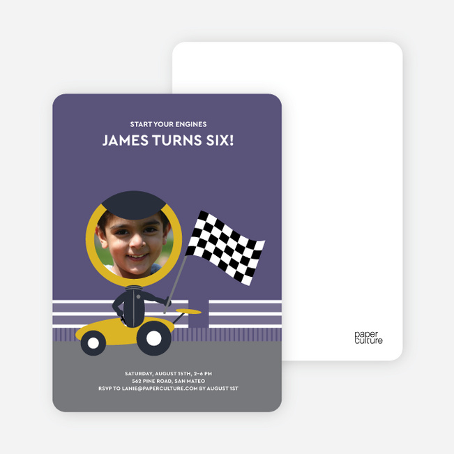 Birthday Invitation for future Daytona, Indianapolis and NASCAR Racers - Slate Purple