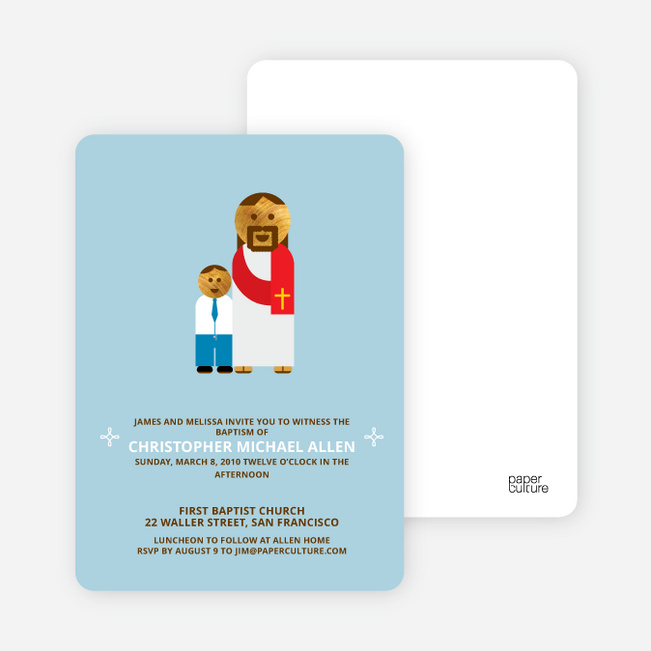 Boy and Jesus Baptism Invitation - Light Blue