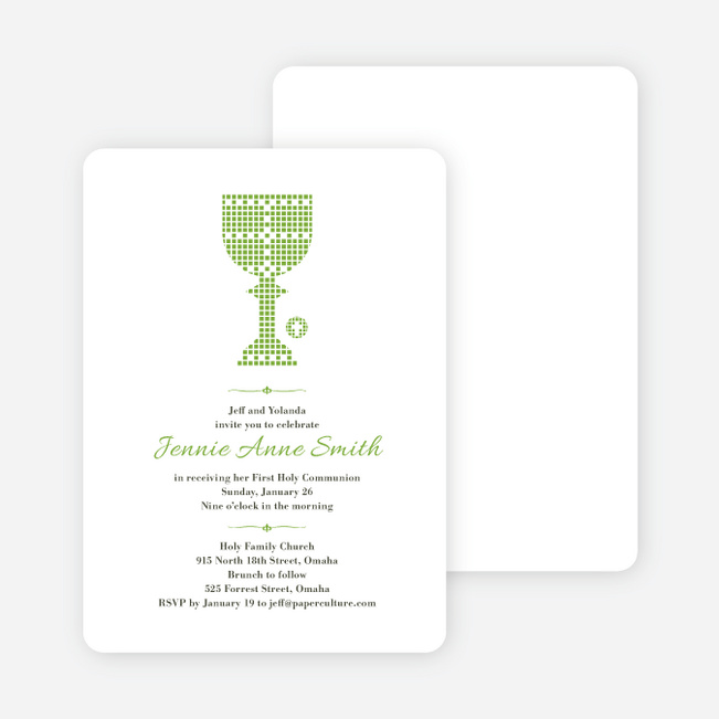First Sacrament Chalice Holy Communion Invitation - Apple Green