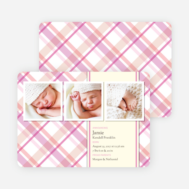 Mad Plaid Multi Photo Birth Announcements - Cotton Candy
