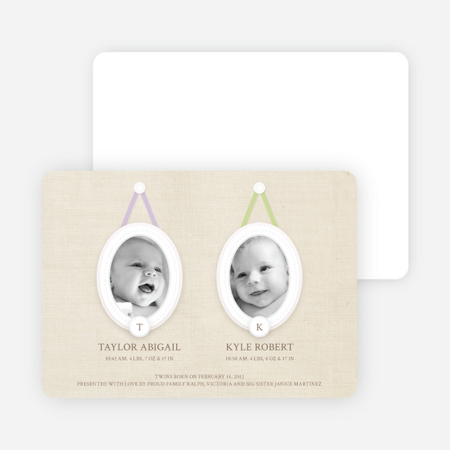 Monogram Multi Photo Birth Announcements for Twins - Lilac