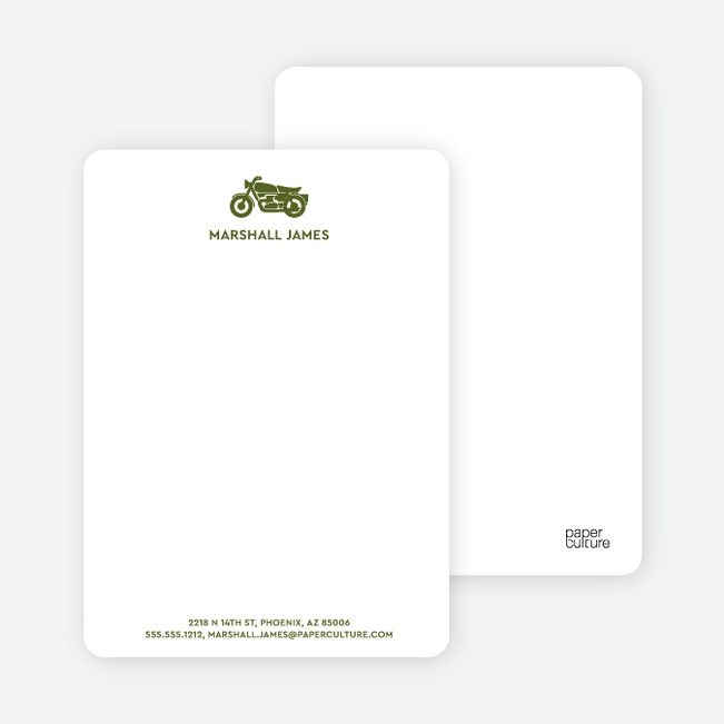 Motorcycle Personalized Stationery and Notecards - Khaki