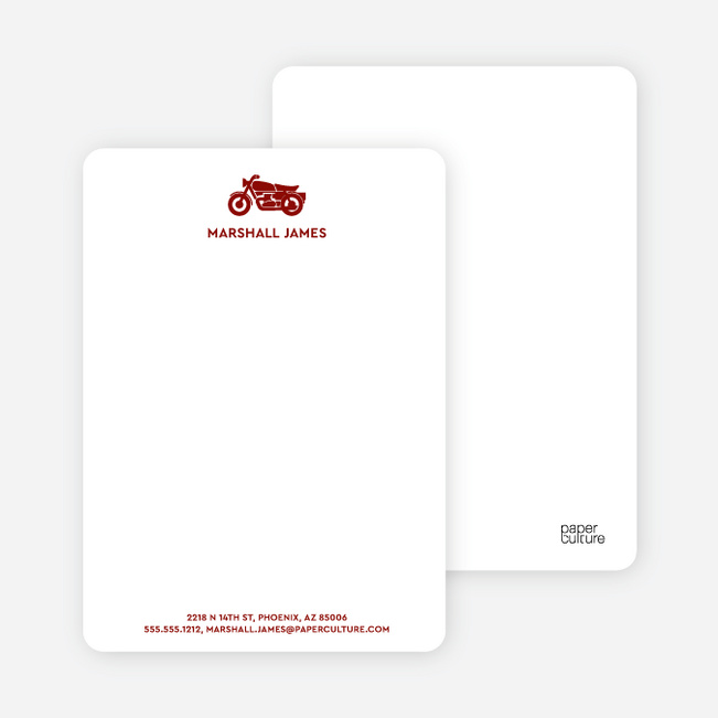 Motorcycle Personalized Stationery and Notecards - Sangria