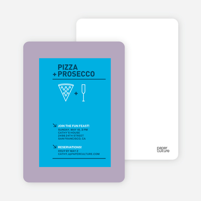 Pizza and Prosecco Party Invitations - Royal Blue