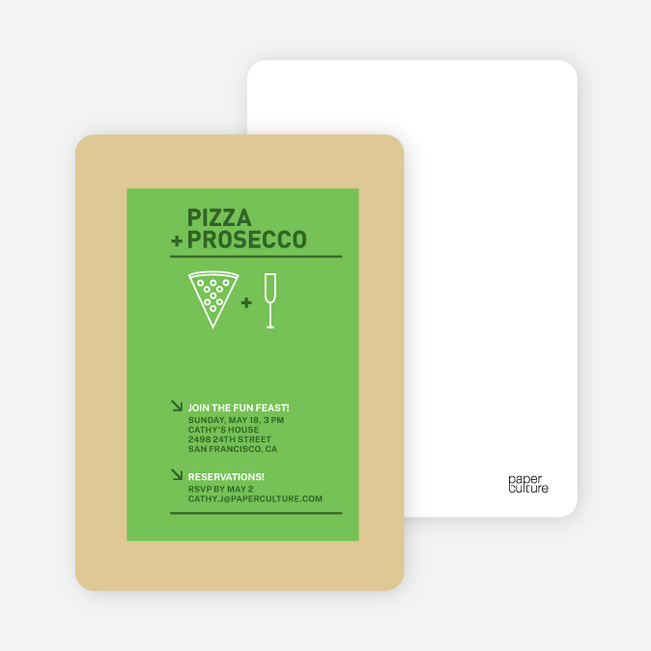 Pizza and Prosecco Party Invitations - Apple Green