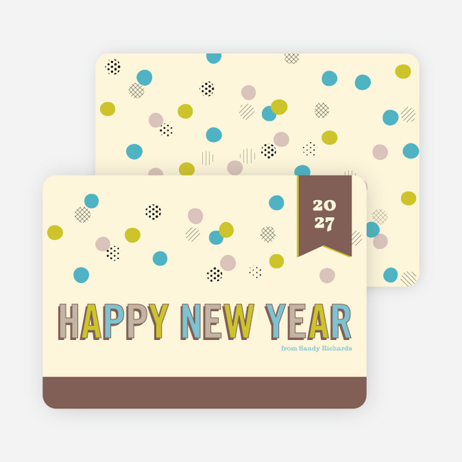 Balloon & Party Ball New Year’s Cards - Mocha