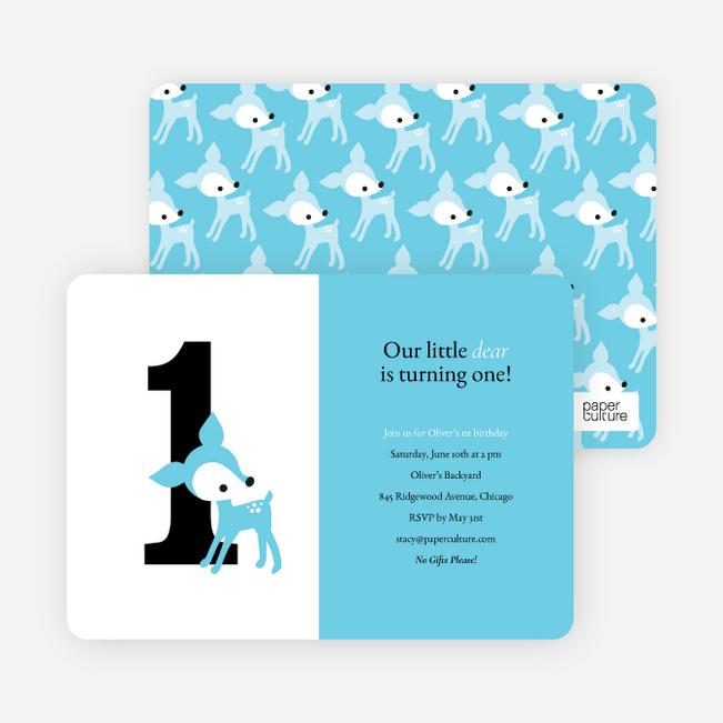 Blue Deer 1st Birthday Invitation - Sea Breeze Blue