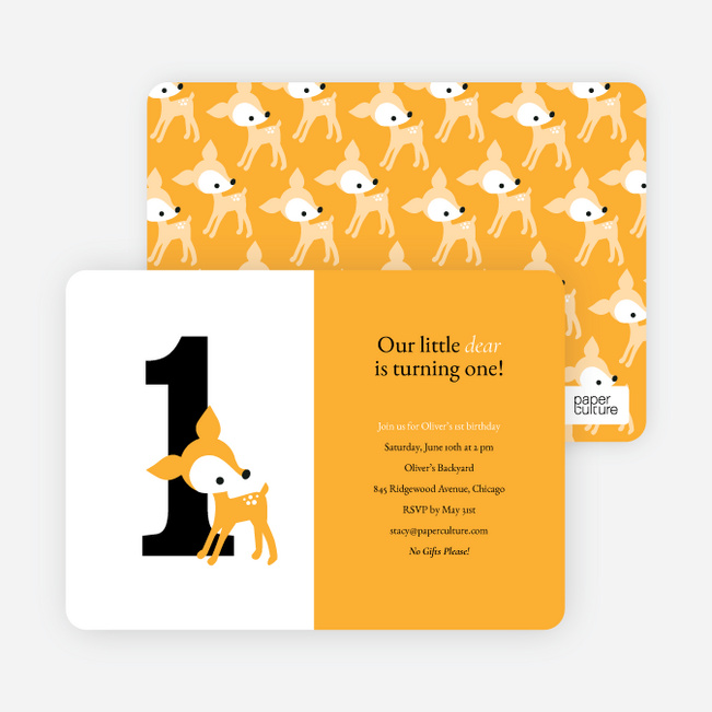 Blue Deer 1st Birthday Invitation - Peach Orange