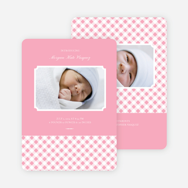 Gingham Baby Announcement - Baby Pink