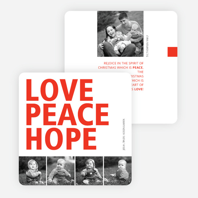 Love, Peace & Hope Holiday Cards - Red