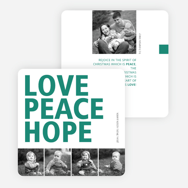 Love, Peace & Hope Holiday Cards - Green