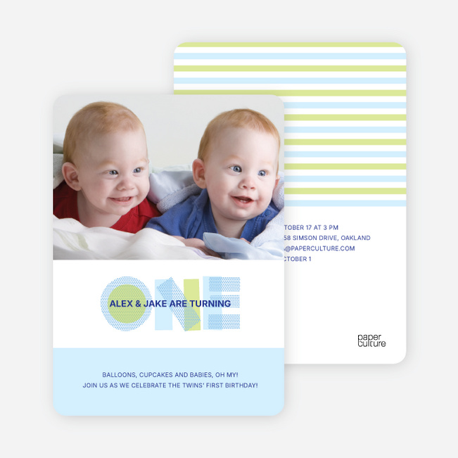 Modern Blue 1st Birthday Invitation - Baby Blue