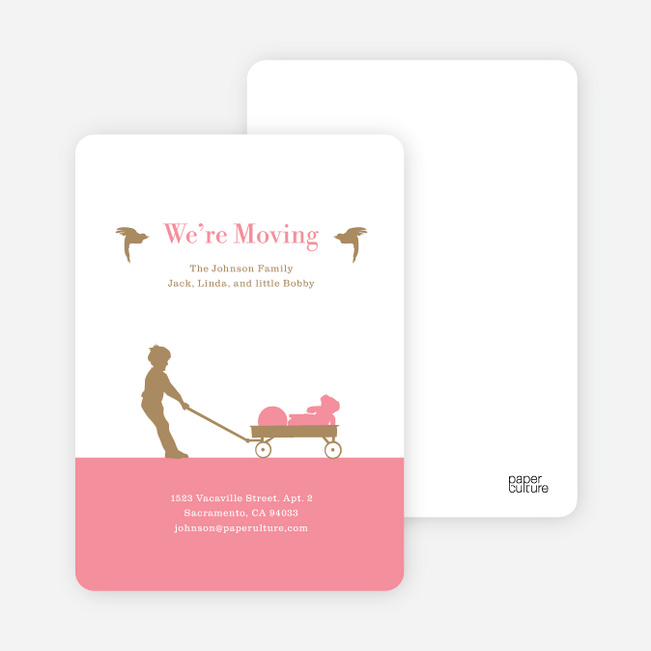 Moving in a Wagon: Fun Moving Announcements - Pink Burst