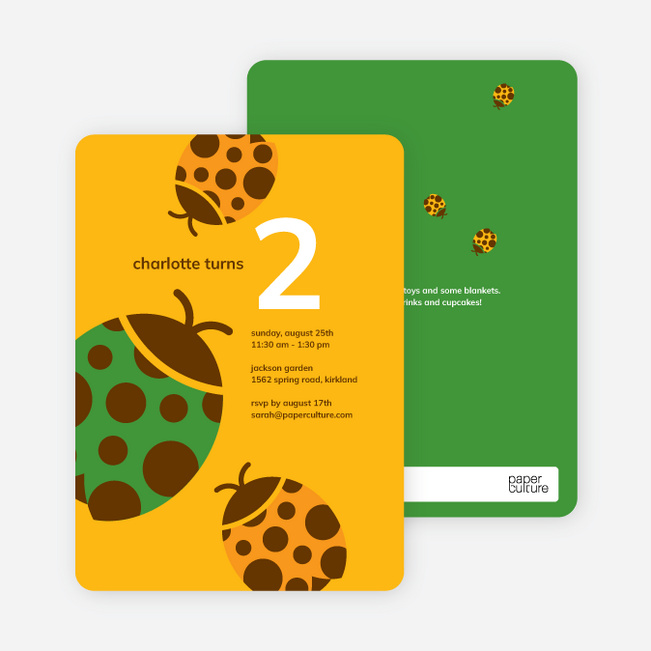 Orange Ladybug Modern Birthday Invitation - Peach