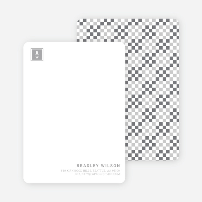 Square Block Initials Stationery - Silver Smoke