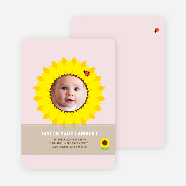 Sunflower Themed Birth Announcements - Blush