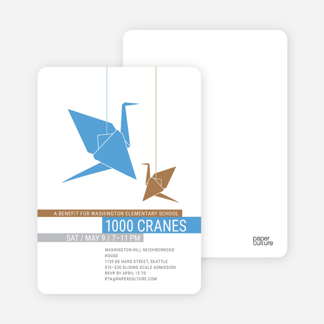 1000 Cranes Party Invitations - Royal Blue