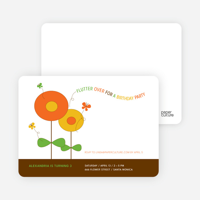 Butterflies and Flowers Modern Birthday Invitation - Orange