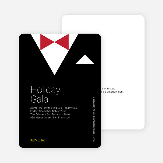 Formal Holiday Invitation Featuring Tuxedo Theme - Black