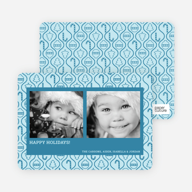 Ornament Border Holiday Photo Cards - Cobalt