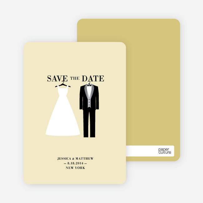Wedding Dress and Tuxedo Save the Date Cards - Yellow