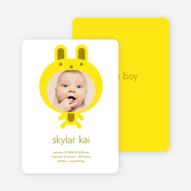 Bunny Ears Photo Birth Announcements - Vanilla Fur
