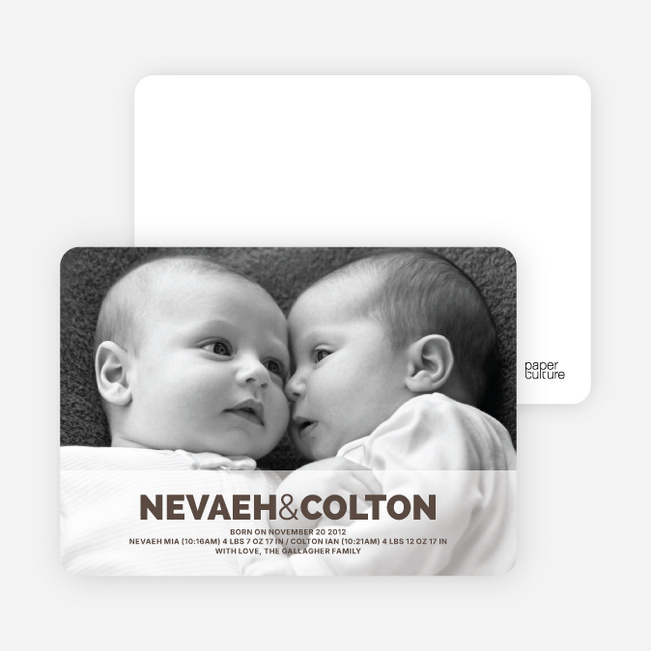 Cradle Talk Twin Photo Birth Announcements - Espresso