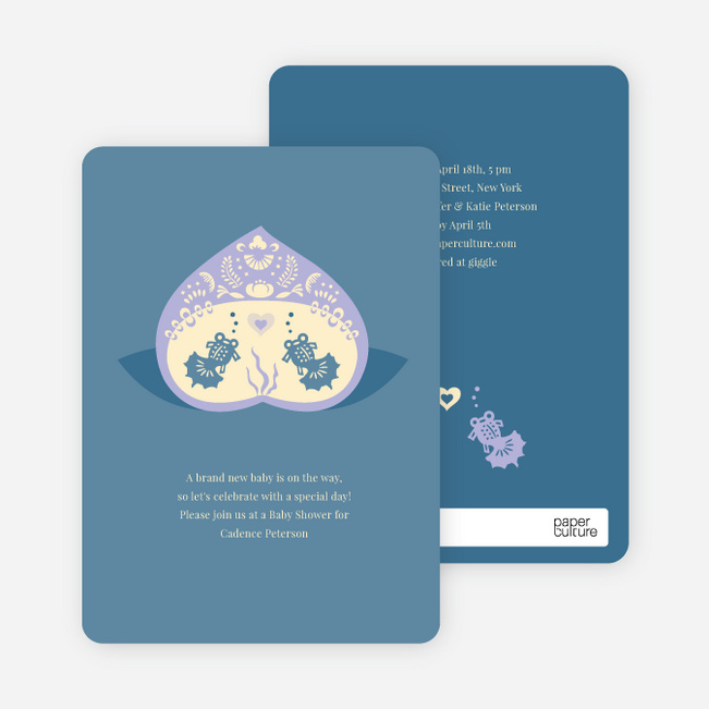 Fish in Love Baby Shower Invitation - Steel Blue