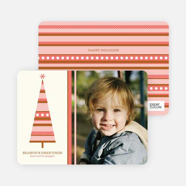 Modern Christmas Tree Photo Card - Coral