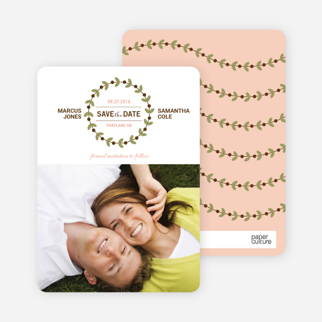 Modern Garland Eco Friendly Save the Date Photo Cards - Peach Sorbet