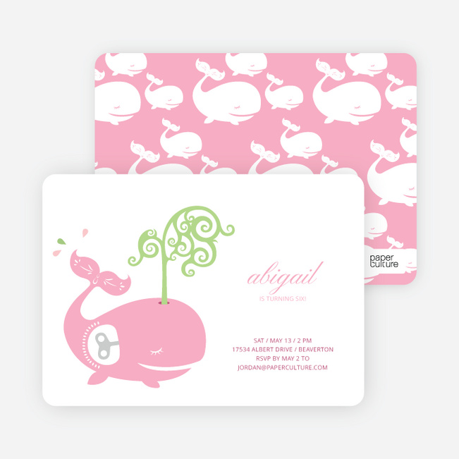 Modern Whale Spout Birthday Invitation - Baby Pink