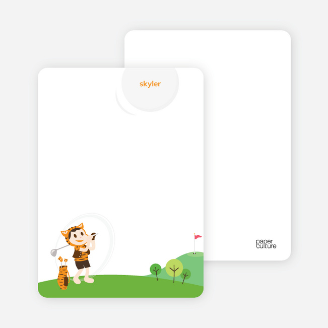Note Cards: ‘Tiger Golf Invitation’ cards. - Pumpkin Orange