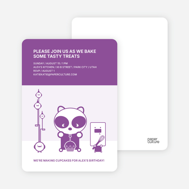 Panda Cupcake Birthday Party Invitation - Purple