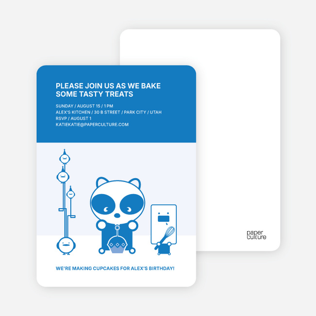 Panda Cupcake Birthday Party Invitation - Royal Blue