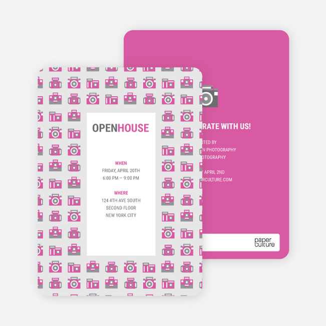 Photography themed Party Invitations for Camera and Photo Enthusiasts - Pink